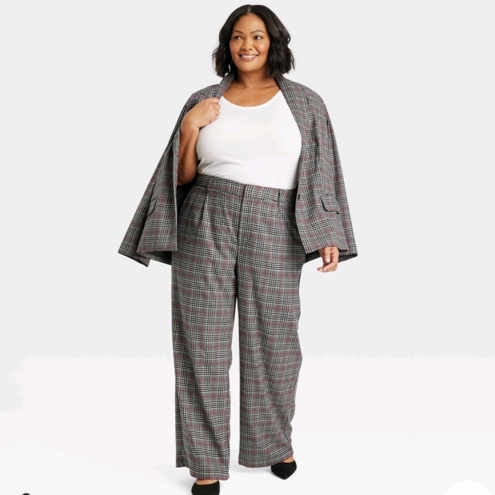 Women's 24 High-Rise Wide Leg Trousers - Ava & Viv Gray Plaid 24